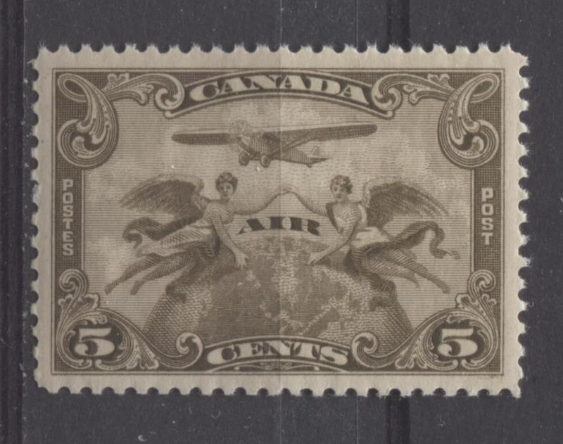 Canada #C1 5c Olive Brown 1928 Scroll Issue Airmail No Mesh VF-84 OG
