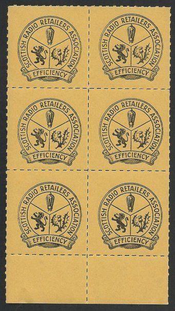 GB SCOTLAND CINDERELLA c1950s Scottish Radio Retailers Ass block of 6......55716