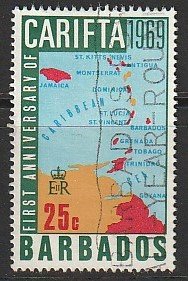 1969 Barbados - Sc 318 - used VF - 1 singles - map & CARIFTA