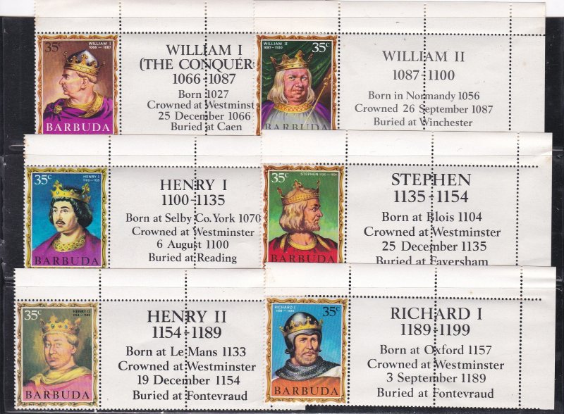 Barbuda # 43-79, English Monarchs with Labels, Unused