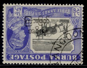 BURMA GVI SG76 VAR, 3a 6p black & ultramarine, FINE USED. INVERTED OPT