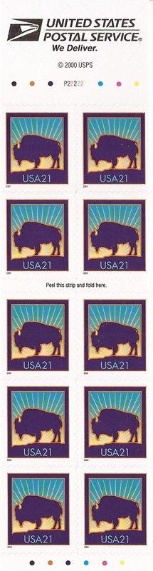 US Stamp - 2001 21c American Buffalo - 10 Stamp Booklet - Scott #3484