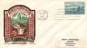 1951 FDC - 250th Anniv Detroit Founding - Better Cachet - F25285