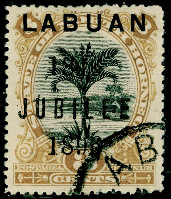 LABUAN SG85, 3c black & ochre, FINE USED. Cat £22.