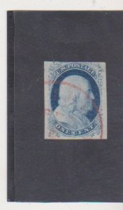 US Scott # 7 F-VF Used Neat Light Red Cancel with wide Margins