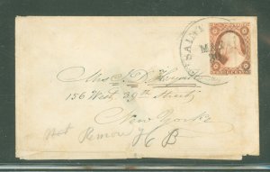 US 11 4 margins - appears to be Sacamanca, NY cancel - the envelope is held together by hinges on the back - note right fram lin
