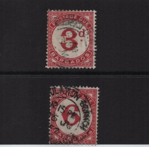 Barbados1947-50 Postage dues 3d & 6d script watermark both used