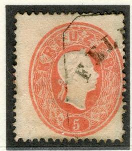 AUSTRIA;  1860 early classic F. Joseph issue used 5k. value, Postmark