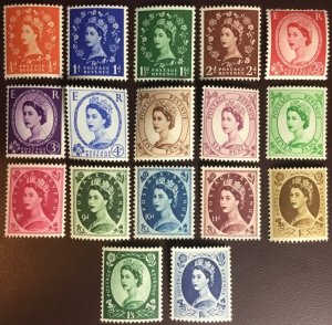 Great Britain 1952 Queen Elizabeth II definitives set of 17 stamps MNH (**)