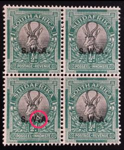 SOUTH WEST AFRICA 1930 ½d ROTO printing 4V Block SG#68 MLH OG PRINT FLAW M1765