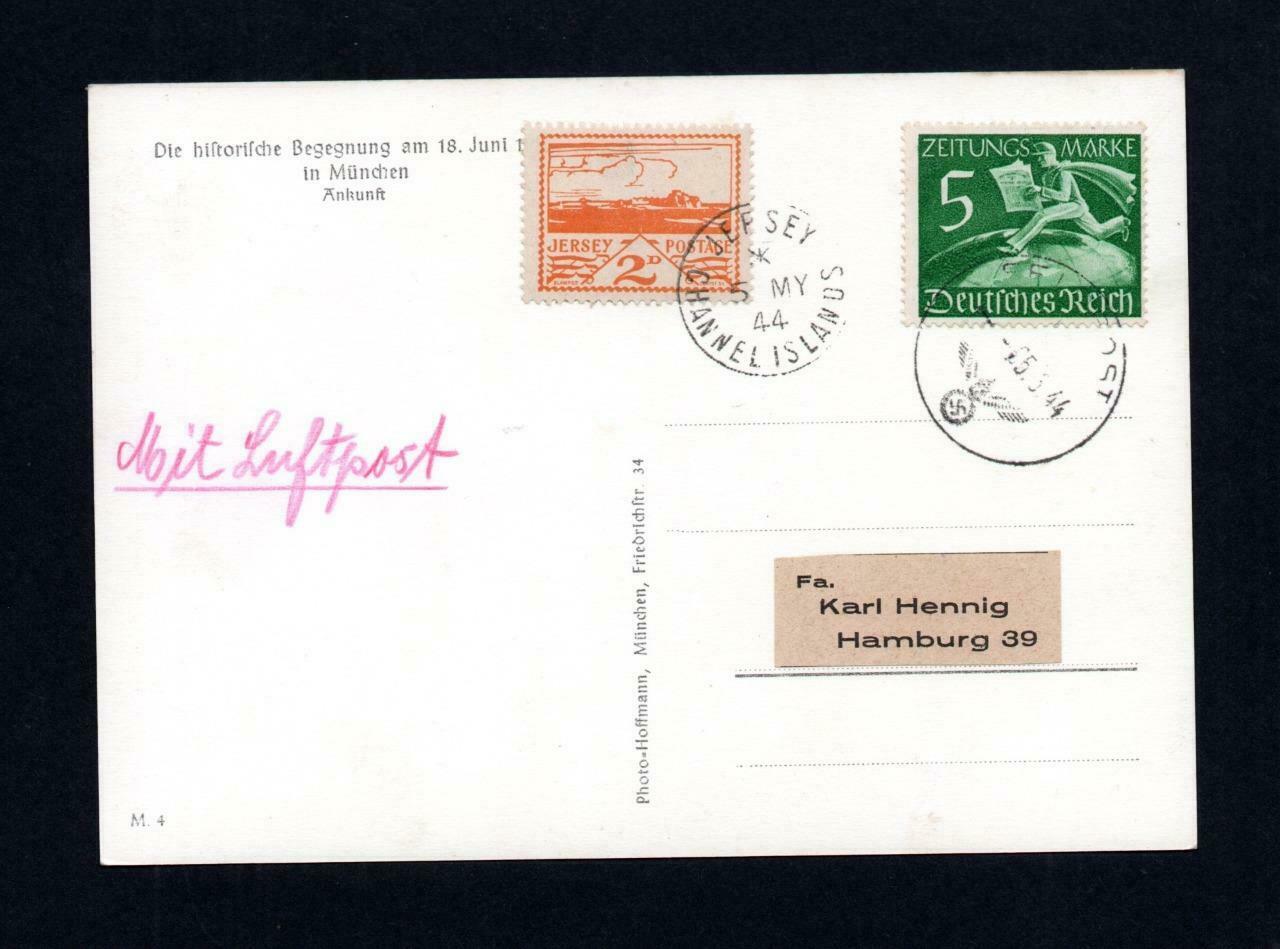 JERSEY WARTIME STAMP + GERMAN STAMP USED ON 1944 POSTCARD / HipStamp