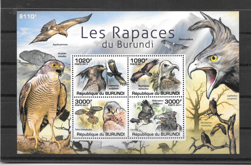 BURUNDI MNH SOUV.SHEET SC#866 BIRDS OF PREY SCV$15.00