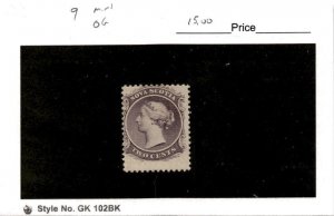 Nova Scotia, Postage Stamp, #9 Mint Hinged, 1860 Queen Victoria (AD)