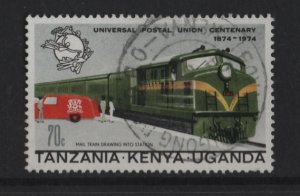 Kenya, Uganda, & Tanzania #293 used 1974 UPU centenary 70c  mail train