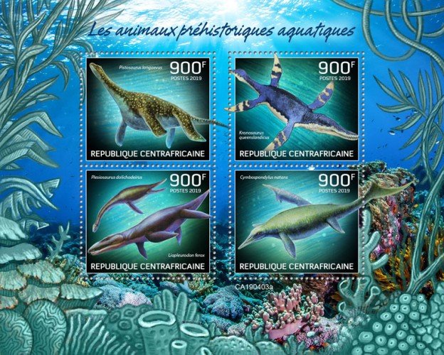 C A R - 2019 - Prehistoric Water Animals - Perf 4v Sheet - MNH