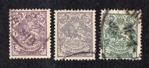 Iran 1902 1c to 3c Arms, Scott 351-353 used, value = 75c