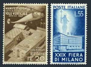 Italy 572-573,hinged.Mi 830-531. 29th Milan Fair,1951.Helicopter,P.T.T. building