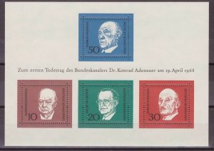 Germany Scott 982 / Michel Block 4: 1968 Adenauer & Churchill Sheet, VF-NH