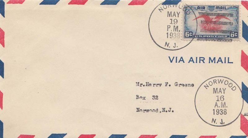 United States New Jersey Norwood 1938 4f-bar  6c Bi-color Eagle Air Issue  Ai...