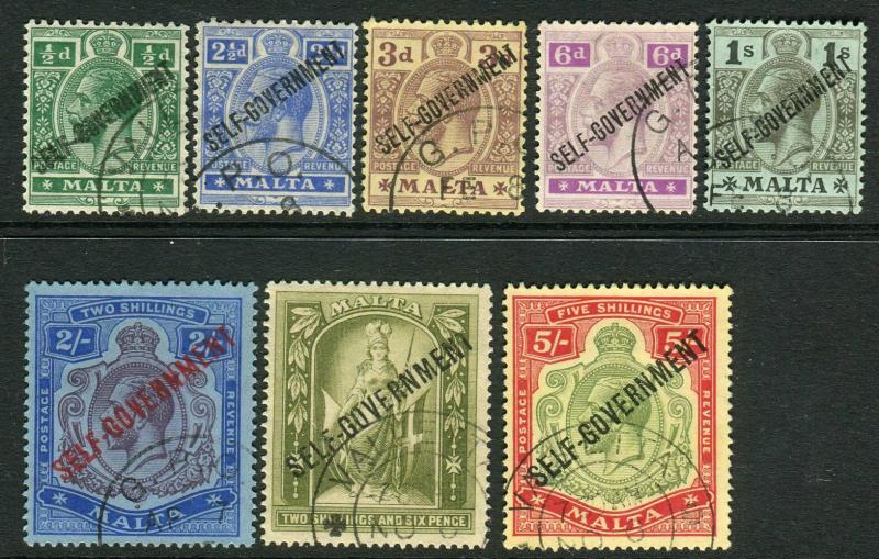 MALTA-1922 Self Government.  A fine used set to 5/- Sg 106-113