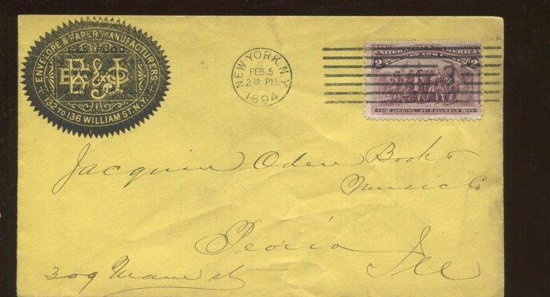 1894 New York Envelope & paper Manufacturers B&J Advertising Cover