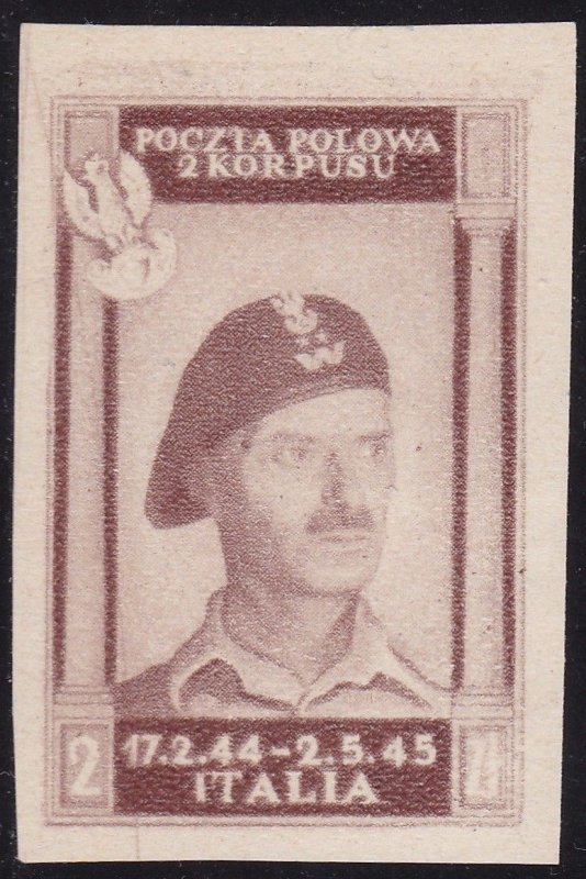 1946 POLISH CORPS, No. 8Bb 2z. light chocolate brown THICK PAPER (*)