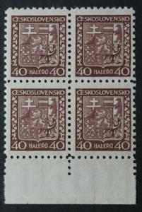 1929-37 Czechoslovakia Sc 157a Bolck of 4 MNH Post Office Fresh