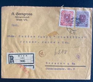 1921 Vienna Austria Commercial Registered Cover To Dresden Germany