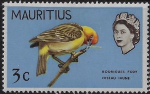 Mauritius 1968 QEII birds new colours 3c MH. SG 371/ Sc 328.        (a1249