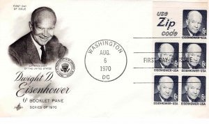 USA 1970 FDC Sc 1393b Dwight D Eisenhower 6c Booklet Pane Artcraft Cachet