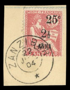 French Colonies, French Offices in Zanzibar #56 Cat$150, 1904 25c and 2 1/2a ...