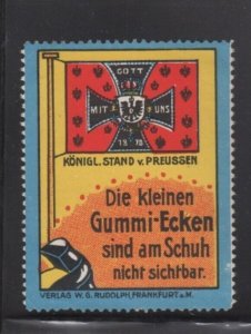 German Advertising Stamp- Prussian King's Standard, Rubber Heel Shoe Advert