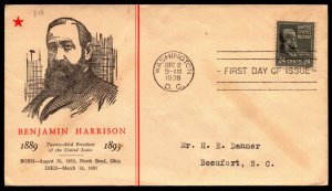 Scott 828 24 Cents Harrison Linprint FDC Typed Address Planty 828-2