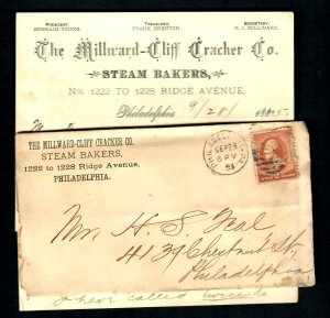 PH60 1885 Phil. Pa. Cover Letter Advt. Millward Cliff Cracker Co. Steam Bakers