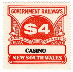 (I.B) Australia - NSW Government Railways : Parcel Stamp $4 (Casino) 