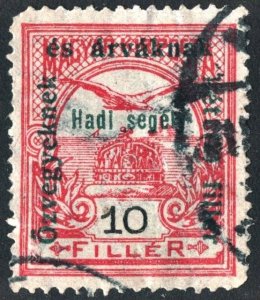 Hungary SC#B40 10 fi Mythical Bird Turul Flying/Crown of St. Stephen (1915) Used