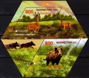 KAZAKHSTAN 2021-15 EUROPA: Endangered National Wildlife. Deer Boar. S/Sheet, MNH