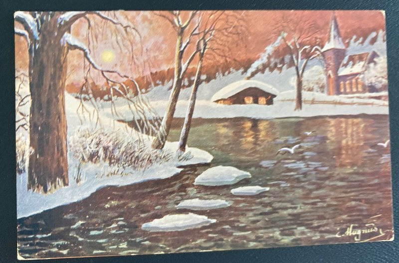 1921 Sandefjord Norway Picture Postcard Cover To New York Usa Winter Scene