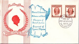 Philippines FDC 1953 - Manuel L Quezon - 2x1c Stamp - Pair - F43147