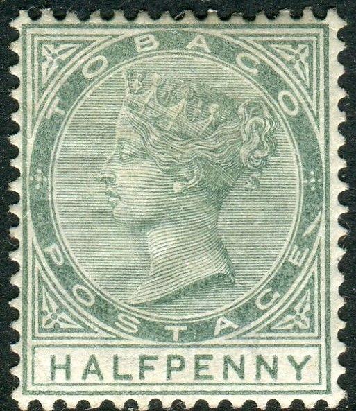 TOBAGO-1885-96 ½d Dull Green SLASH FLAW.  A mounted mint example Sg 20a