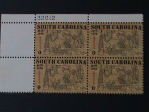 ​UNITED STATES-1970-SC#1407  SOUTH CAROLINA 300TH ANNIV:  MNH  PLATE BLOCK VF