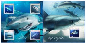 NIGER 2014 2 SHEETS nig14308ab REQUINS SHARKS MARINE LIFE