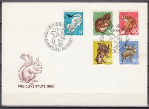 Switzerland, Scott cat. B360-B364. Rabbit & Fox, Fauna issue. First day cover. ^