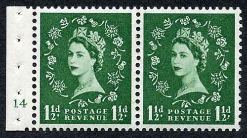 SB28 1 1/2d Green Wmk Edward Booklet Pane of Two Cyl 14 no dot U/M Superb Perfs