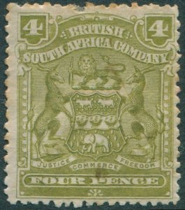 Rhodesia 1898 SG82 4d olive Arms light toning and missing top perf MH