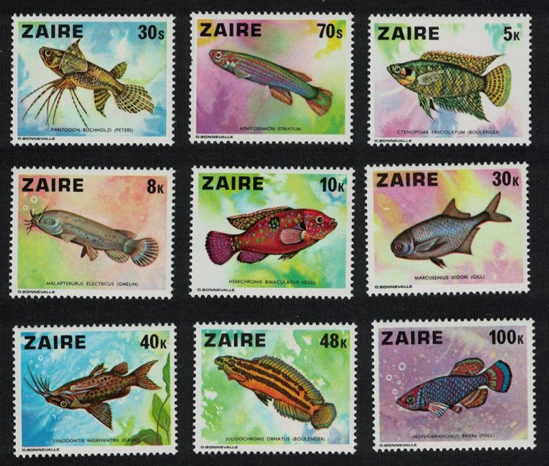 Zaire Fish 9v D1 SG#905-913 MI#548-556 SC#862-870 CV£8.75