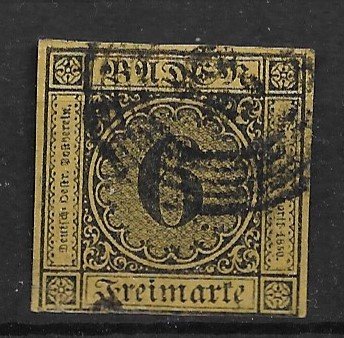 1853 Baden Sc9  6kr used