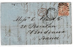 Great Britain 1867 London cancel on cover to France, Scott 43, SG 95, plate 7