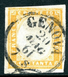 Italy 1863 Sardinia 80c Yellow Orange Scott #14 VFU M972⭐⭐⭐⭐⭐