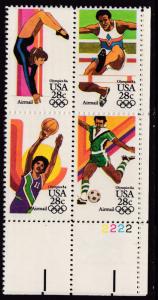 United States 1980 28cent OLYMPIC Games Soccer  Plate Number Block. VF/NH